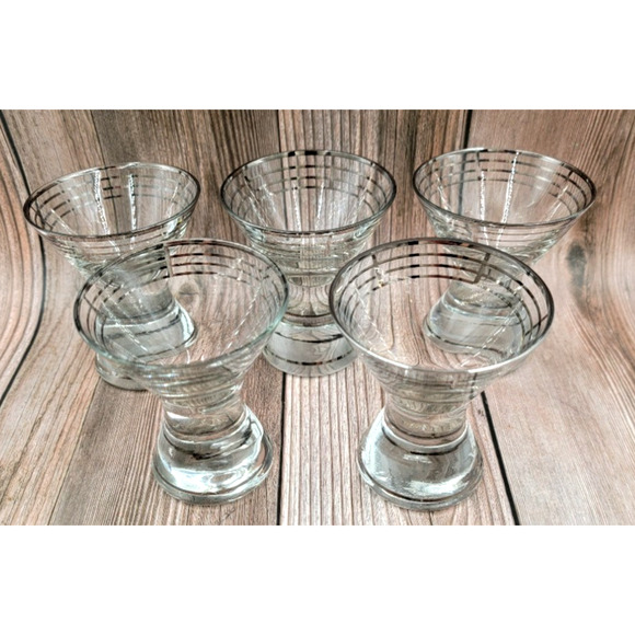 Dorothy Thorpe Style Platinum Silver Band Thick Shot Glasses Set of 5 - Picture 3 of 9